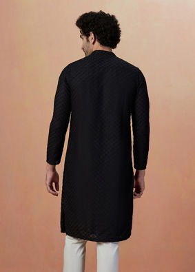 Black Chikankari Embroidered Kurta Pajama image number 2